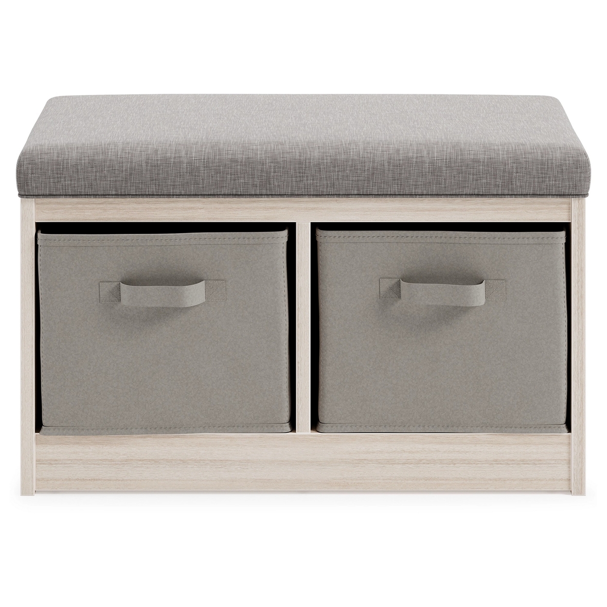 Storage Bench With Cushioned Top And 2 Fabric Baskets, Gray- Saltoro Sherpi