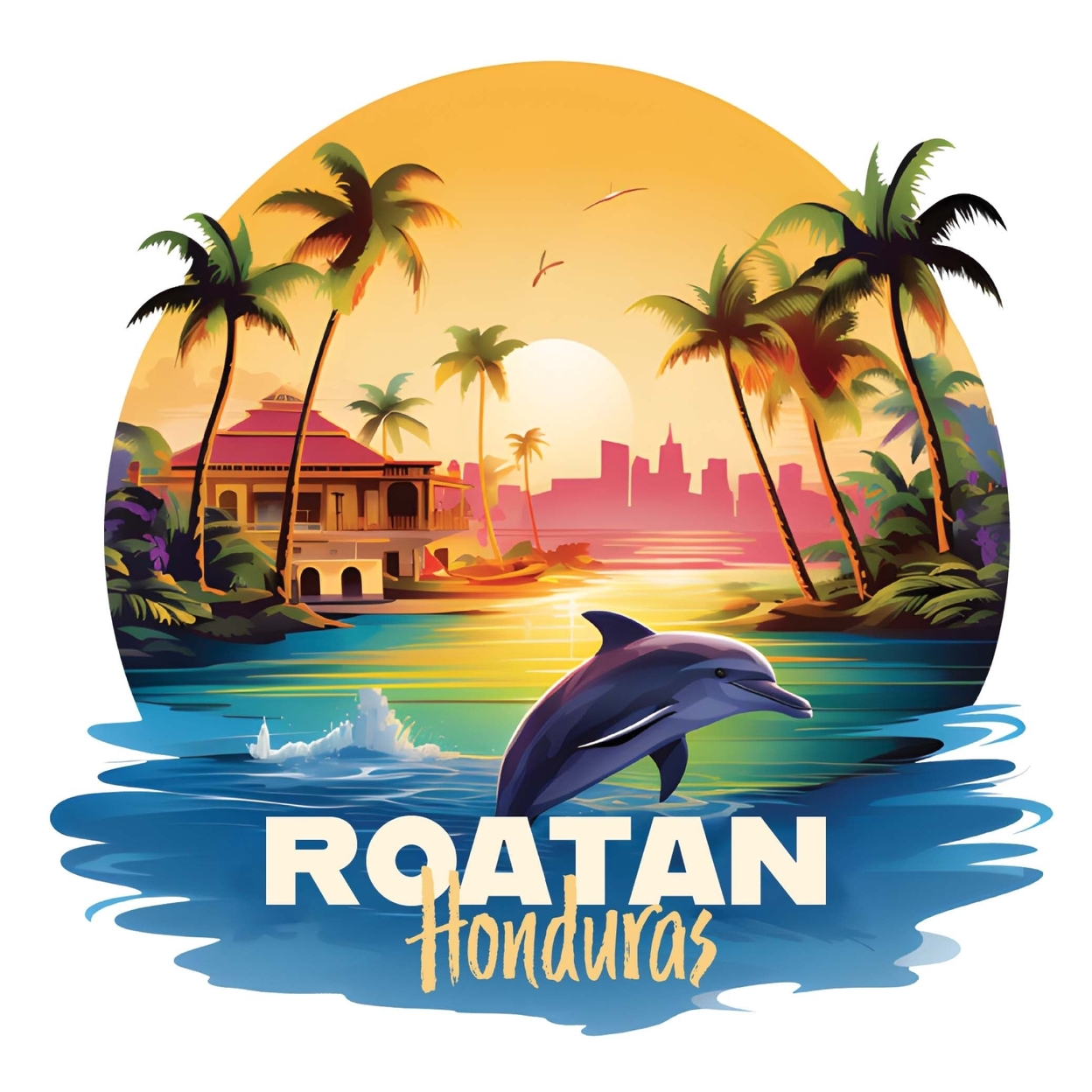 Roatan Honduras Design B Souvenir Vinyl Decal Sticker - 4-Inch