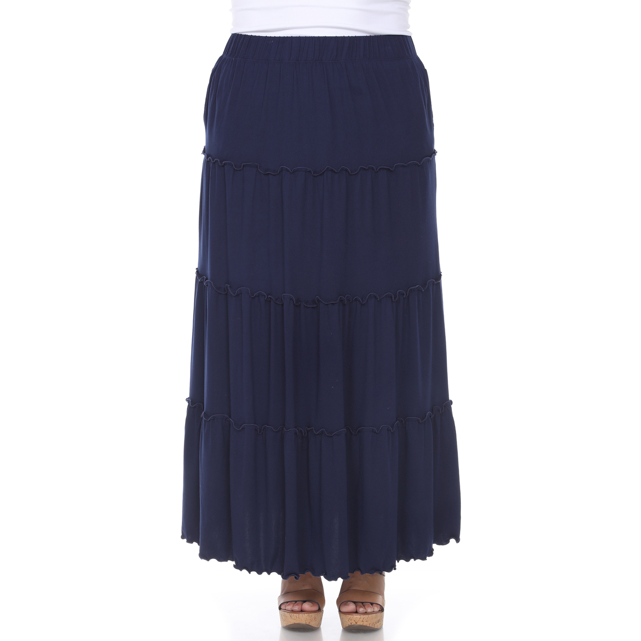 White Mark Women's Plus Size Tiered Maxi Skirt With Pockets - Denim Blue, 1x