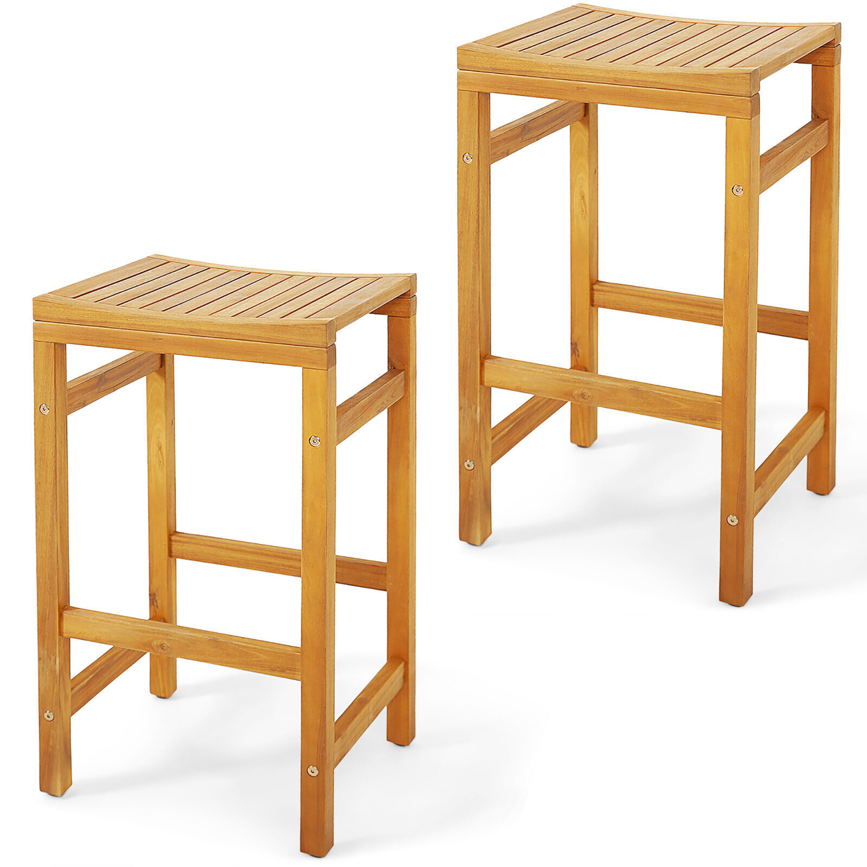 Set Of 2 Acacia Wood Bar Stool 30-Inch Height Bar Chair With Saddle Shaped Seat
