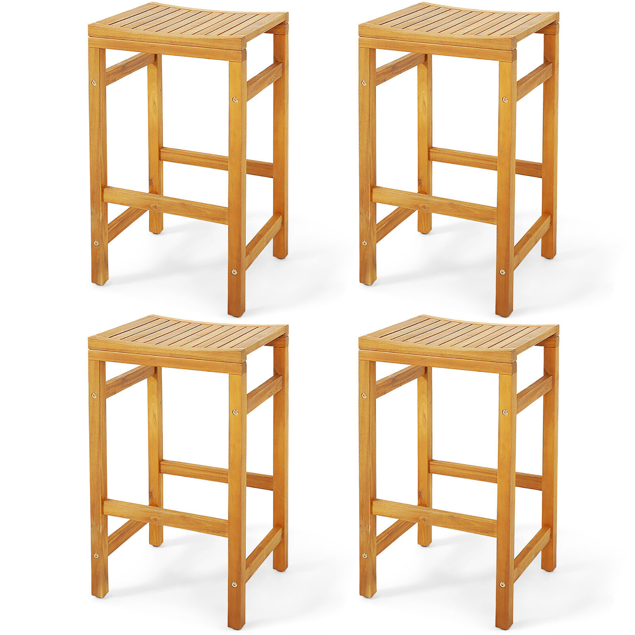 Set Of 4 Acacia Wood Bar Stool 30-Inch Height Bar Chair With Saddle Shaped Seat