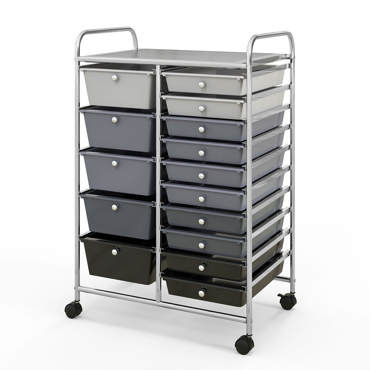 15 Drawer Rolling Storage Cart Opaque Multicolor Drawers Home Organizer - Silver, Mixed Black