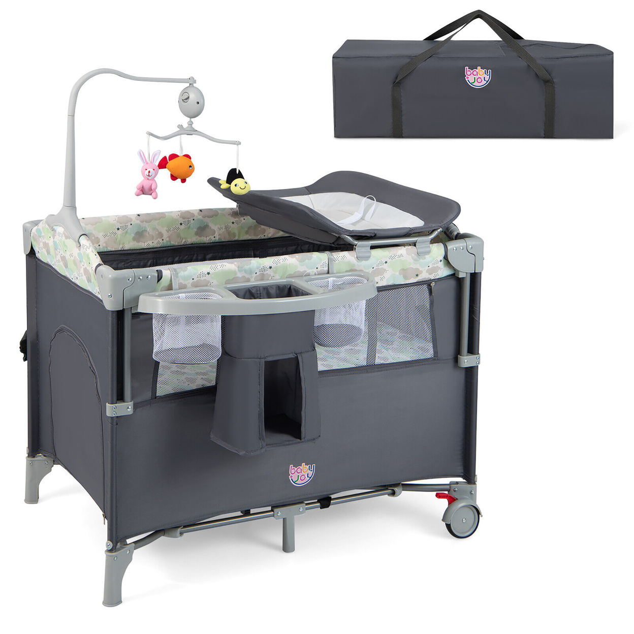 5-in-1 Baby Beside Sleeper Bassinet Portable Crib Playard W/Diaper Changer - Gray