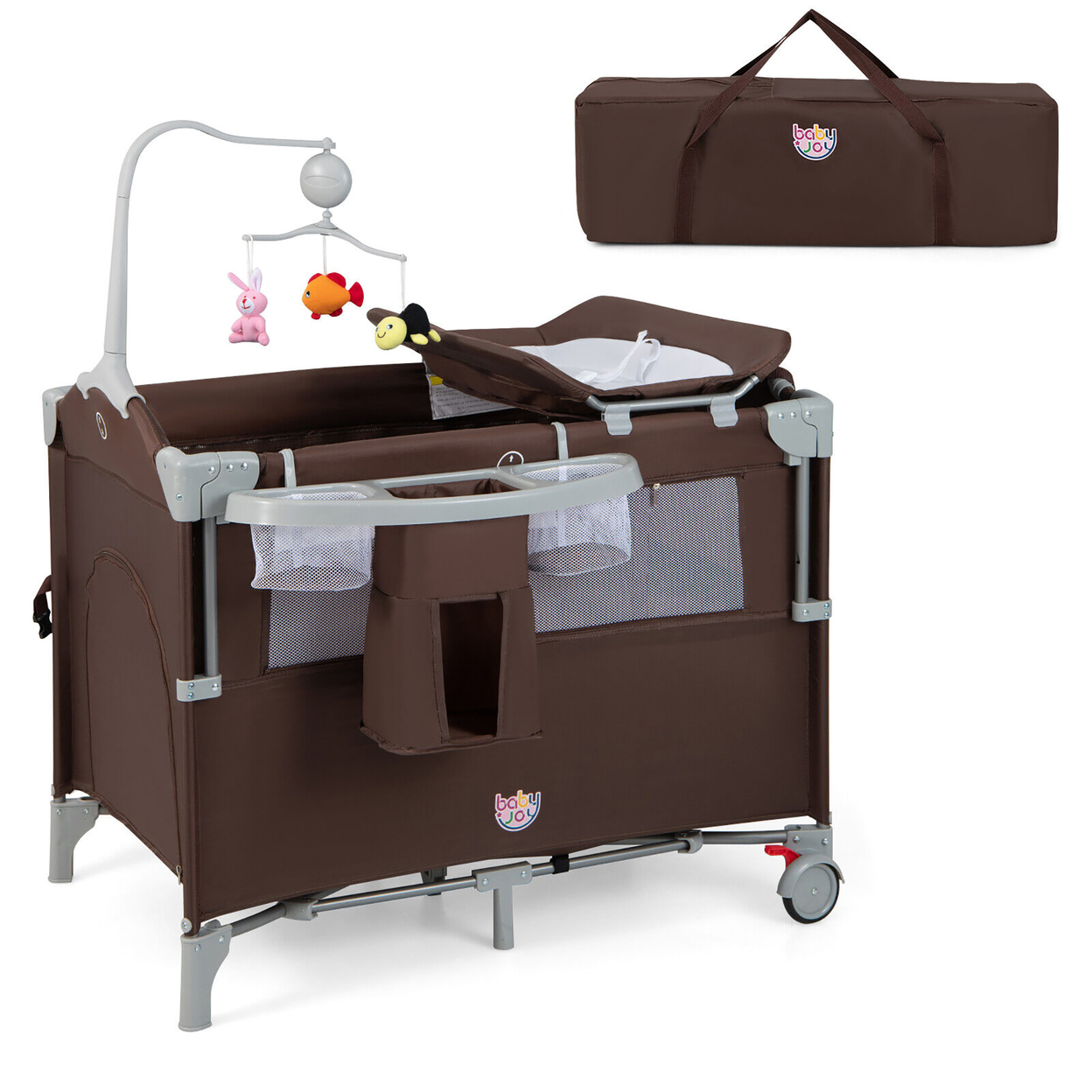 5-in-1 Baby Beside Sleeper Bassinet Portable Crib Playard W/Diaper Changer - Brown