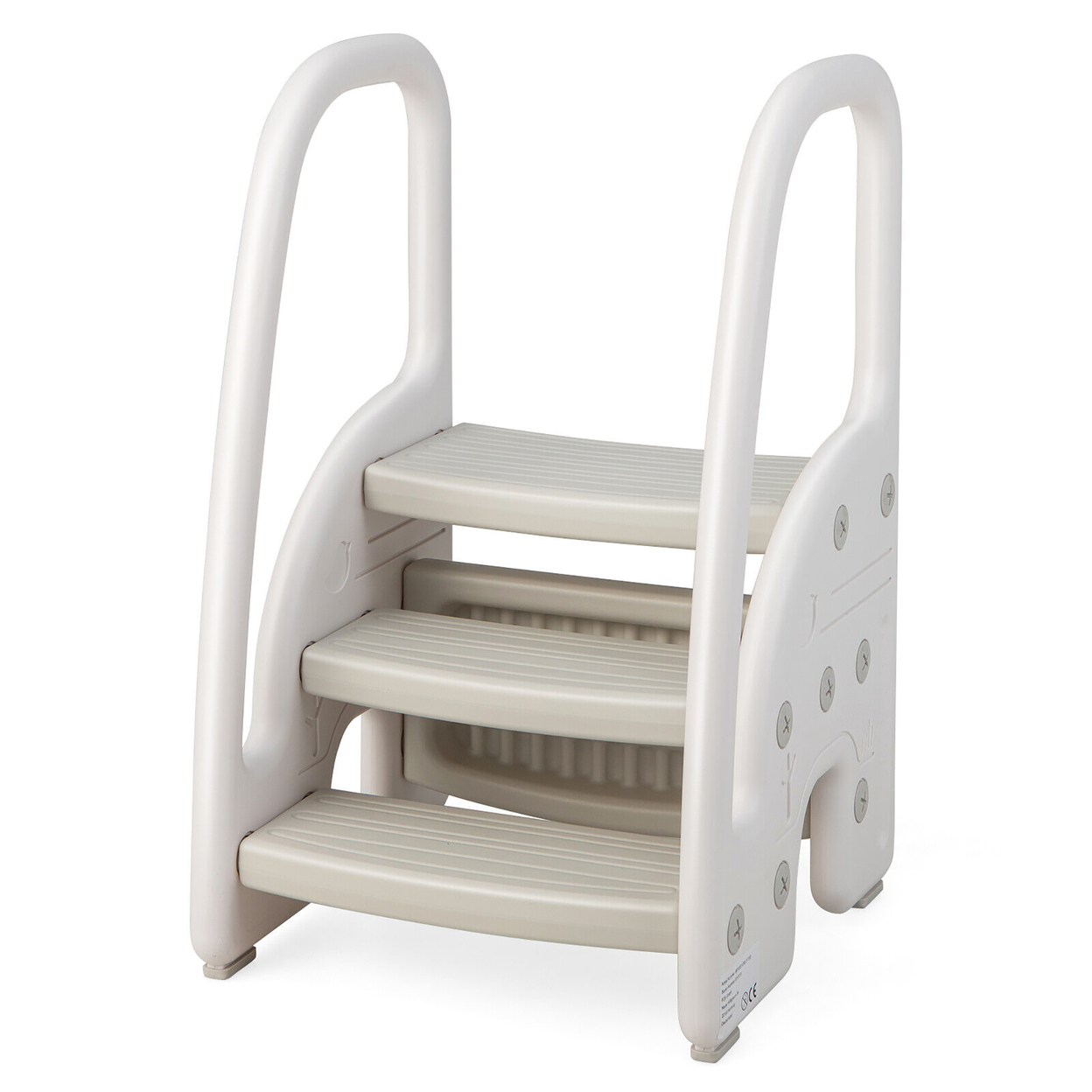 Three-Step Stool For Toddlers Children Step Up Leaning Helper W/Safety Handles - Grey