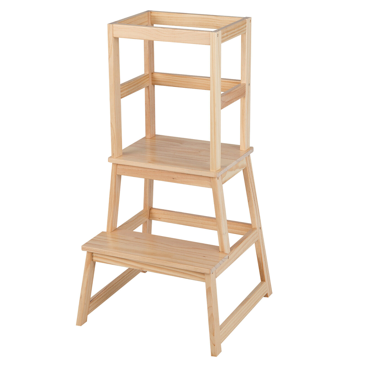 Kids Kitchen Step Stool Kids Standing Tower With Safety Rails - Natural