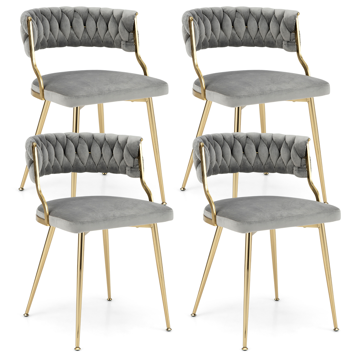 Velvet Dining Chairs Set Of 4 Accent Upholstered Leisure Chairs W/ Gold Metal Legs