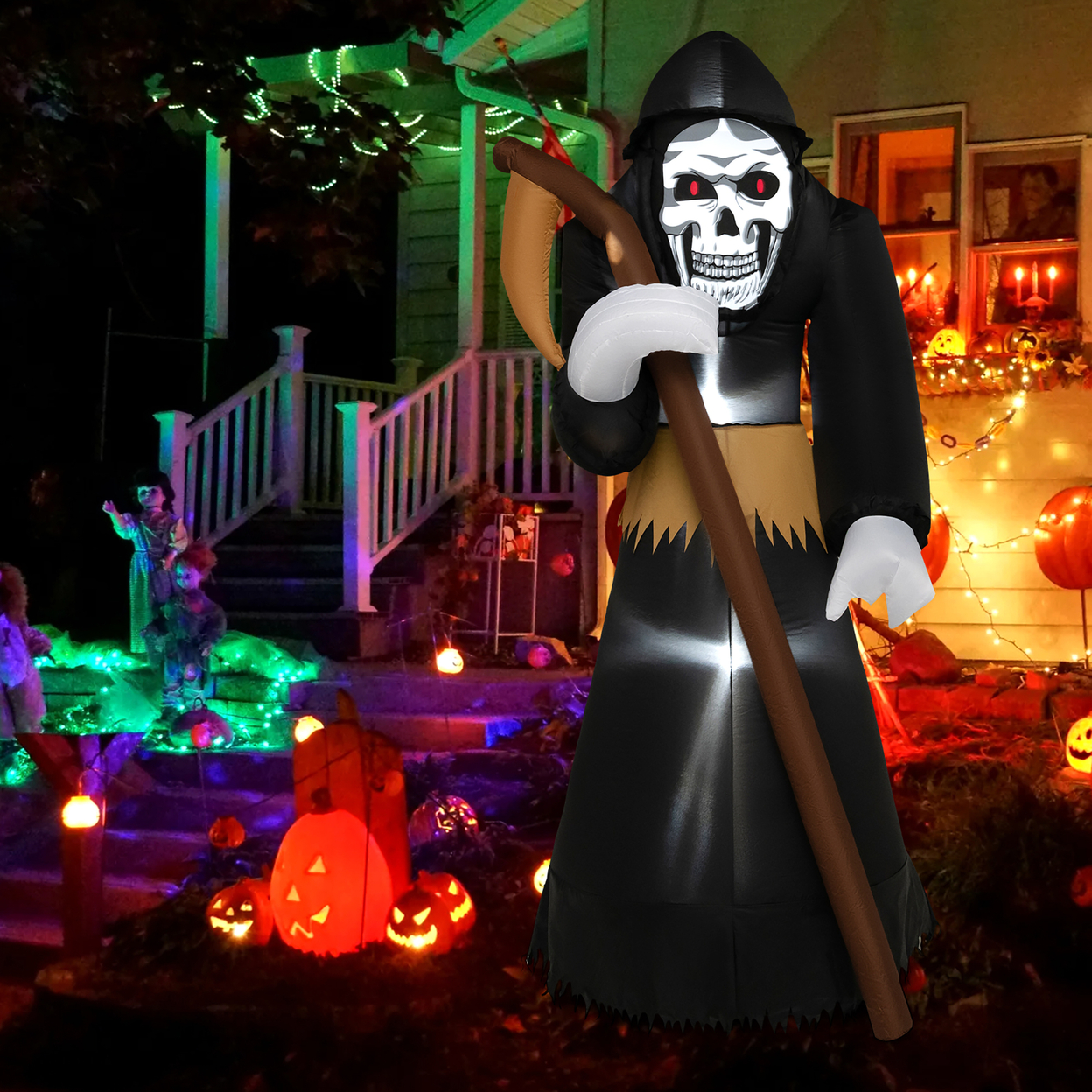 8 FT Halloween Inflatable Reaper W/ Scythe Blow Up Yard Decoration W/ Built-in Led Lights