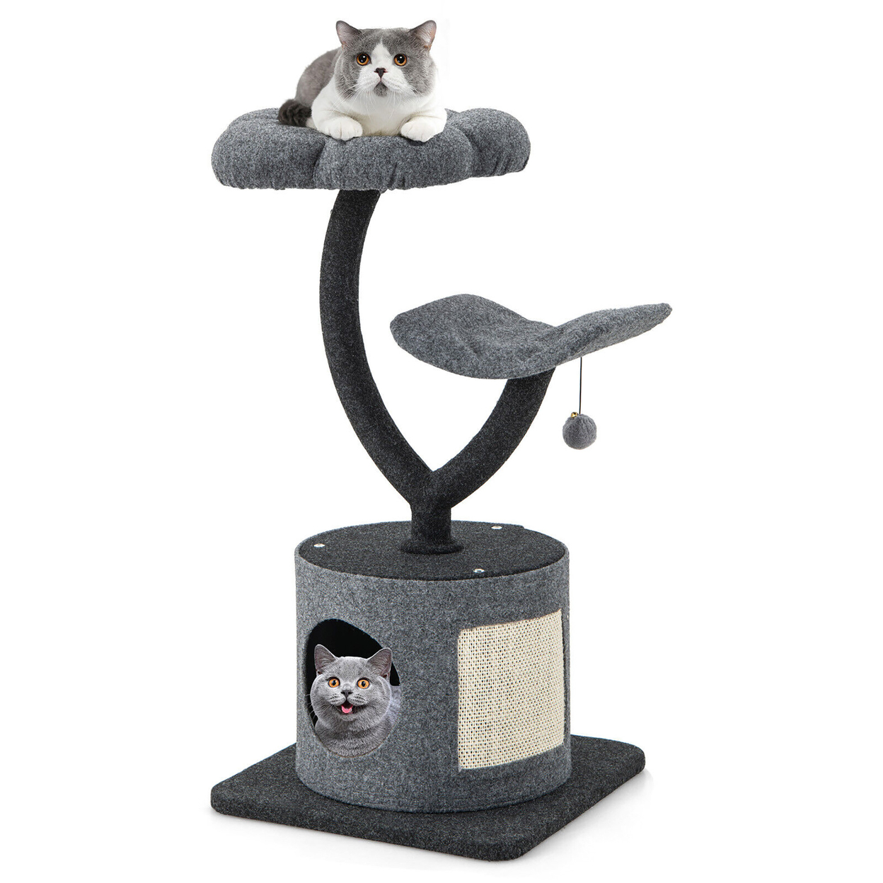 35'' Cat Tree Tower 3-Layer Activity Center W/ Sisal Scratching Board & 2 Perches