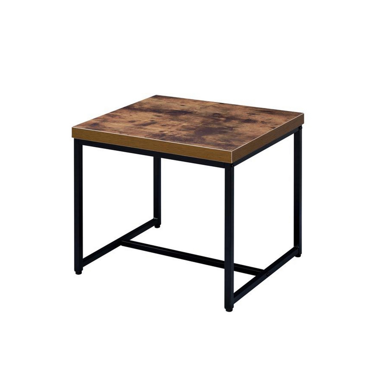 Contemporary Style Rectangular Wood And Metal End Table, Brown And Black- Saltoro Sherpi