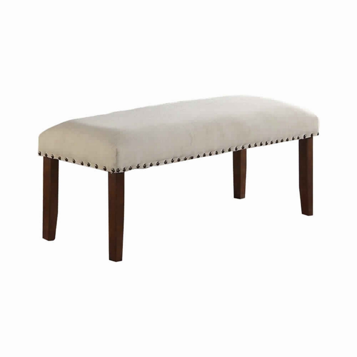 Rubber Wood Bench With Nail Trim Head Design Brown And Cream- Saltoro Sherpi