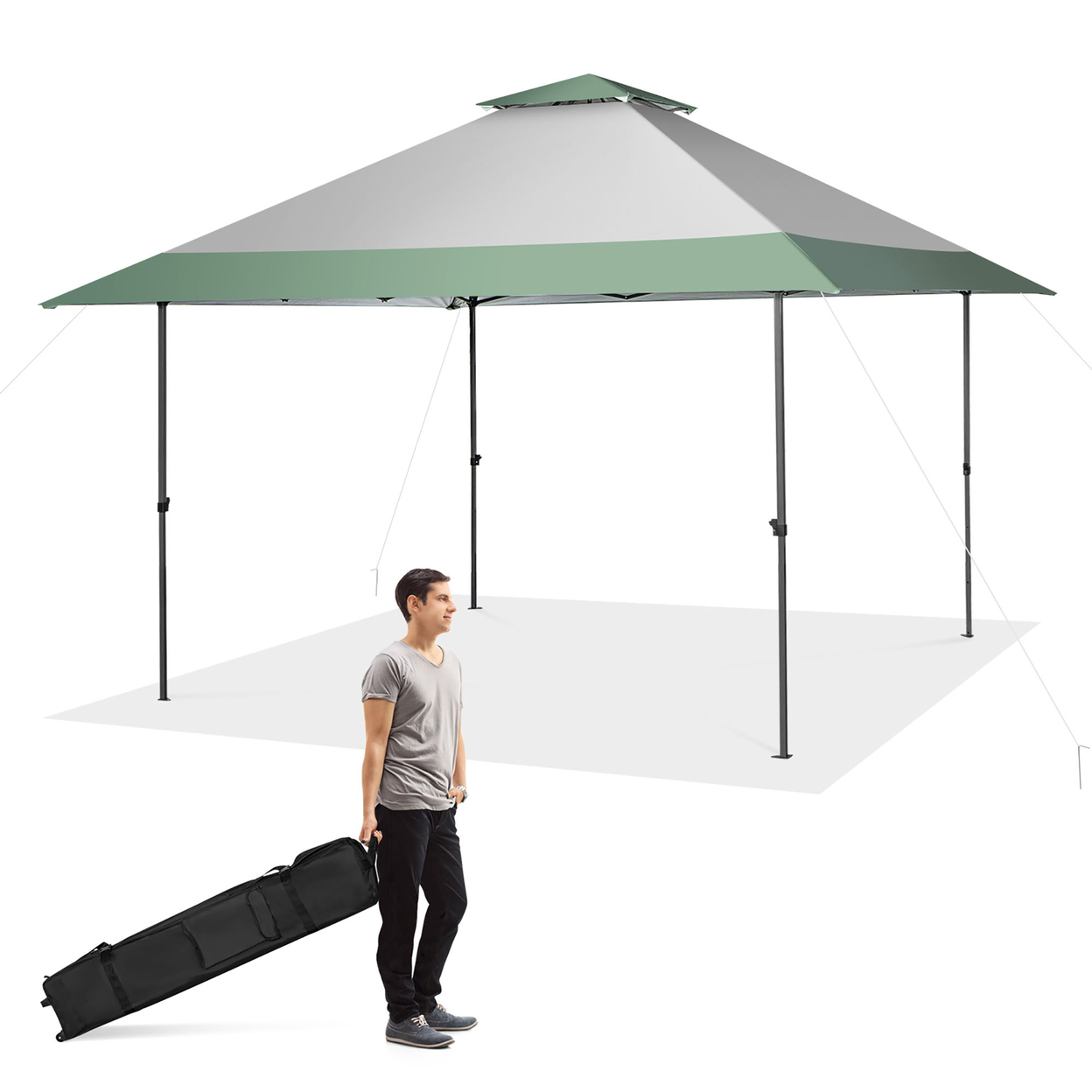 13'x13' Outdoor Patio Pop Up Canopy Tent Sun Protection W/ Wheeled Bag Green & Grey