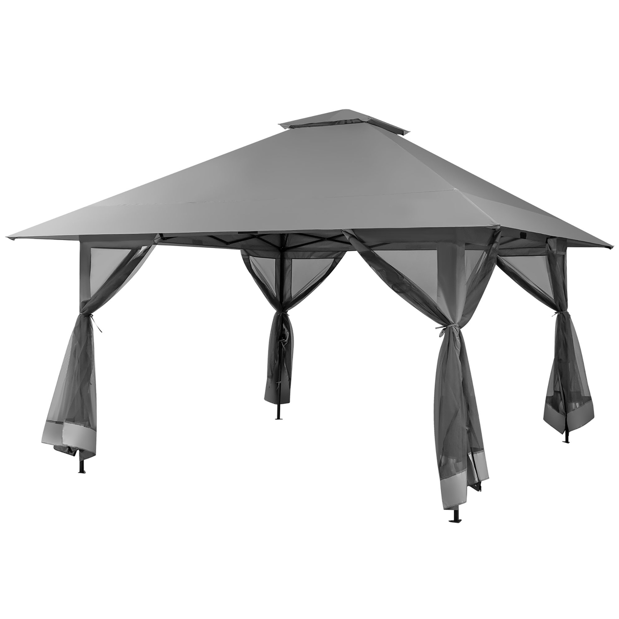 Outdoor Patio 13' X13' Pop Up Canopy Tent UV50+ Adjust Sun Protection W/ Mesh Sidewall Grey