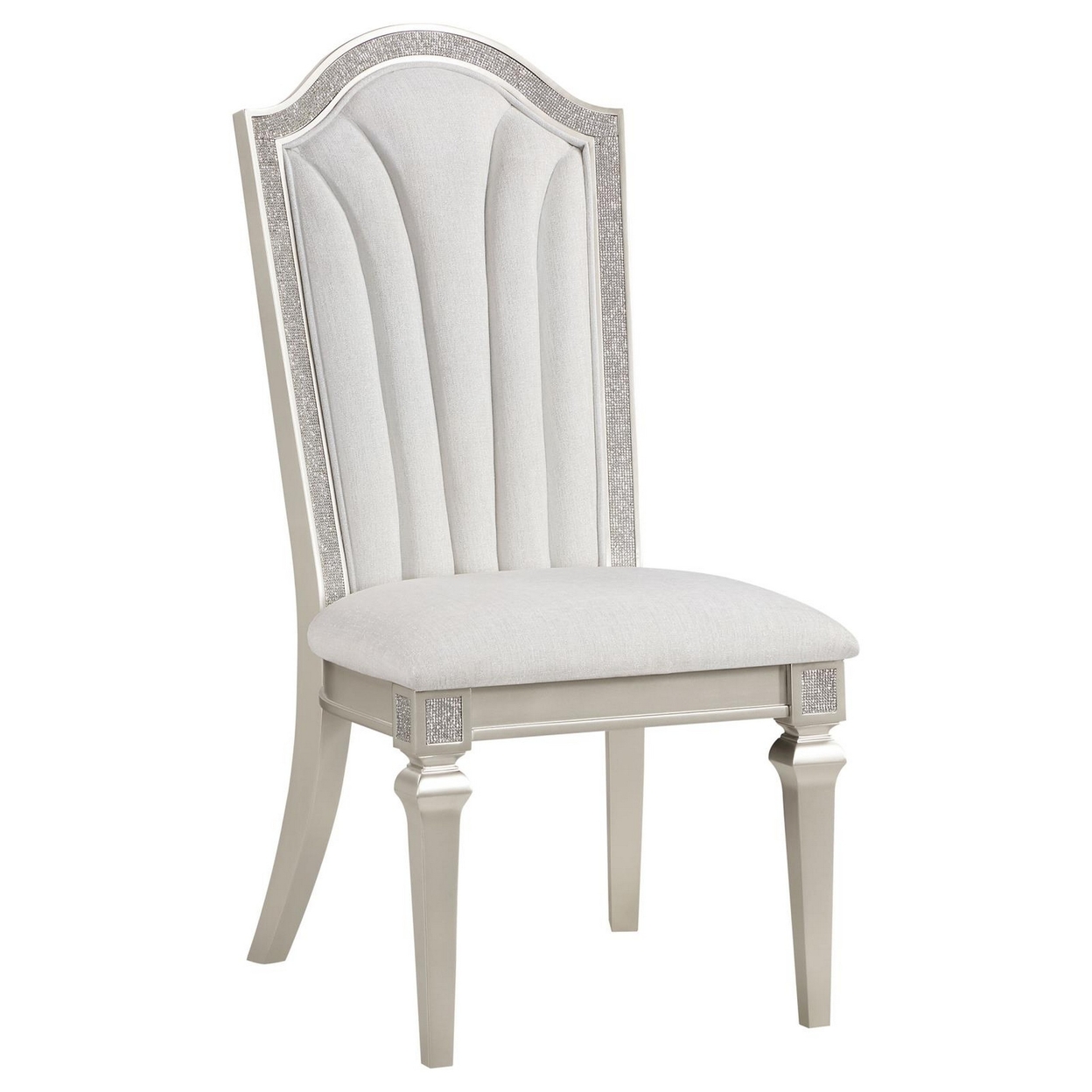 Nive 20 Inch Set Of 2 Dining Chairs, Tall Arch Back, Silver, Ivory Chenille-Saltoro Sherpi