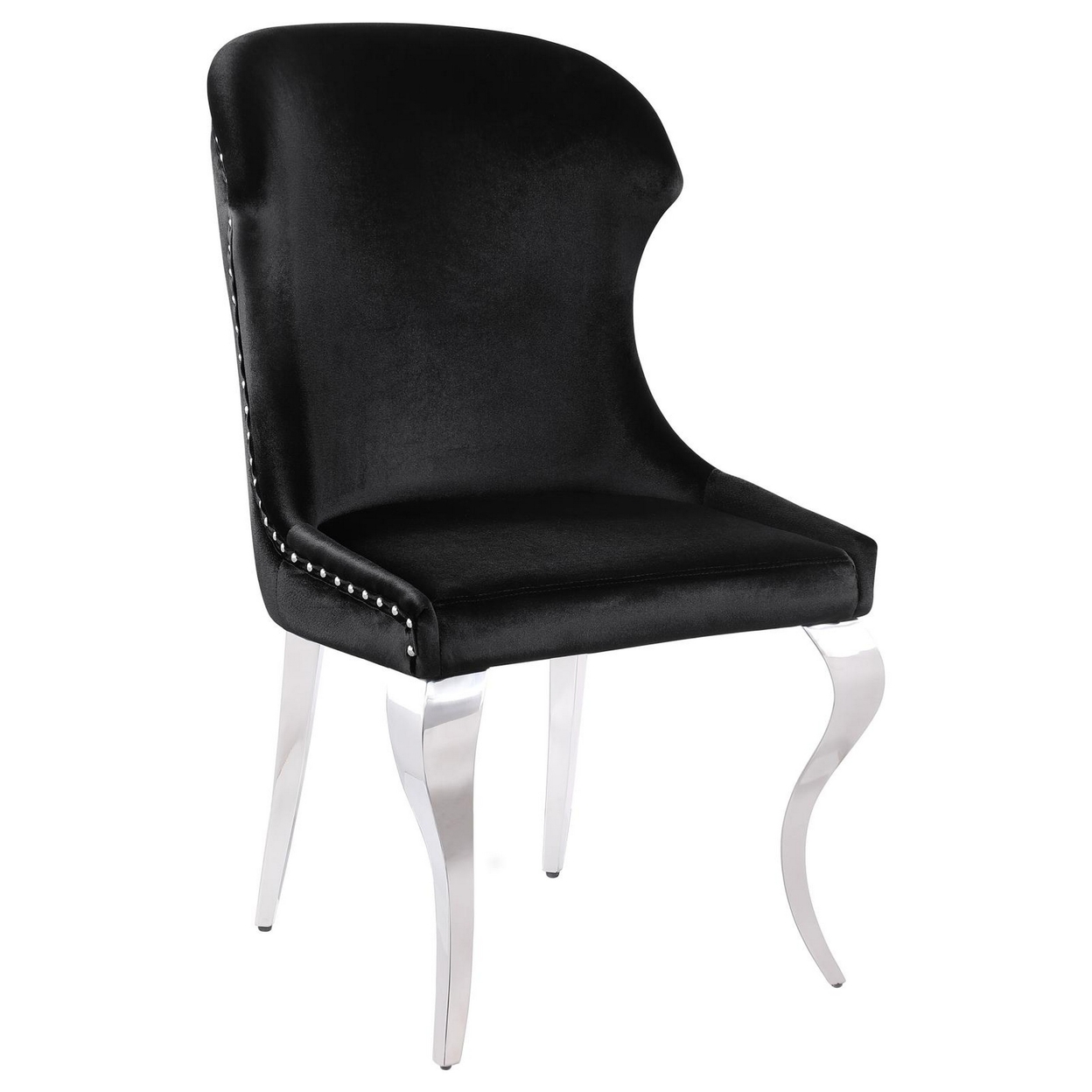 Cian 22 Inch Dining Chair, Curved, Cabriole Legs, Black Velvet, Set Of 2-Saltoro Sherpi