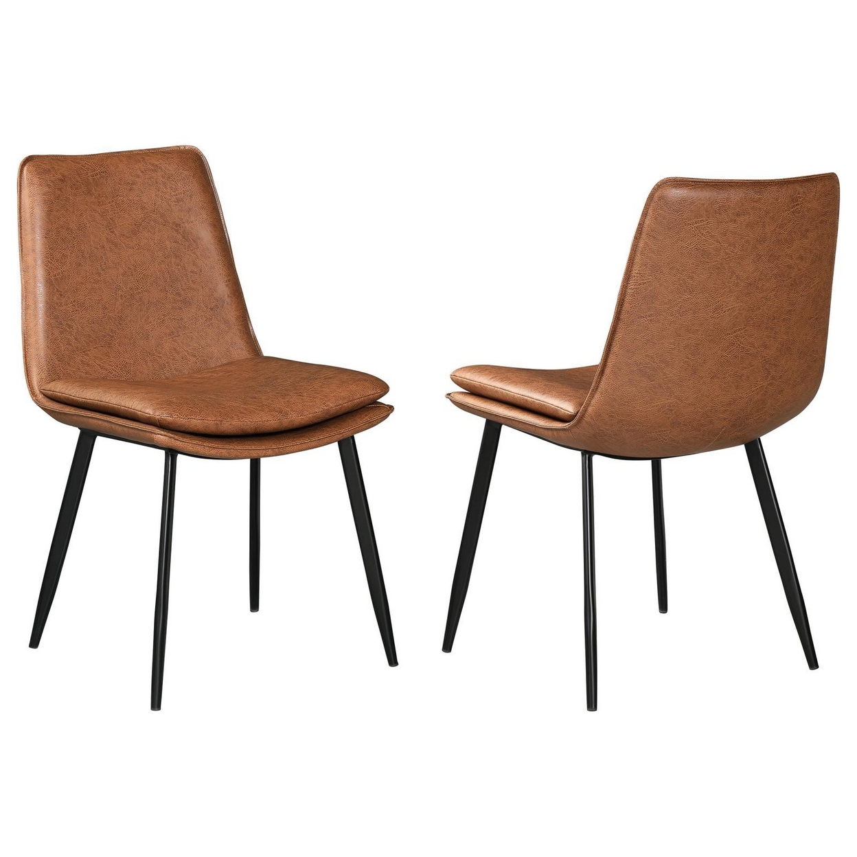 19 Inch Dining Chair, Brown Faux Leather Seat, Black Tapered Legs, Set Of 2-Saltoro Sherpi