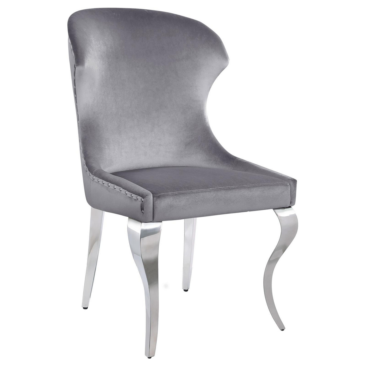 Cian 22 Inch Dining Chair, Curved, Cabriole Legs, Gray Velvet, Set Of 2-Saltoro Sherpi