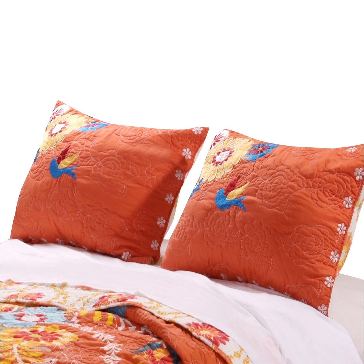 36 Inch Quilted King Pillow Sham, Cotton Rich Fill, Multicolor Embroidery-Saltoro Sherpi