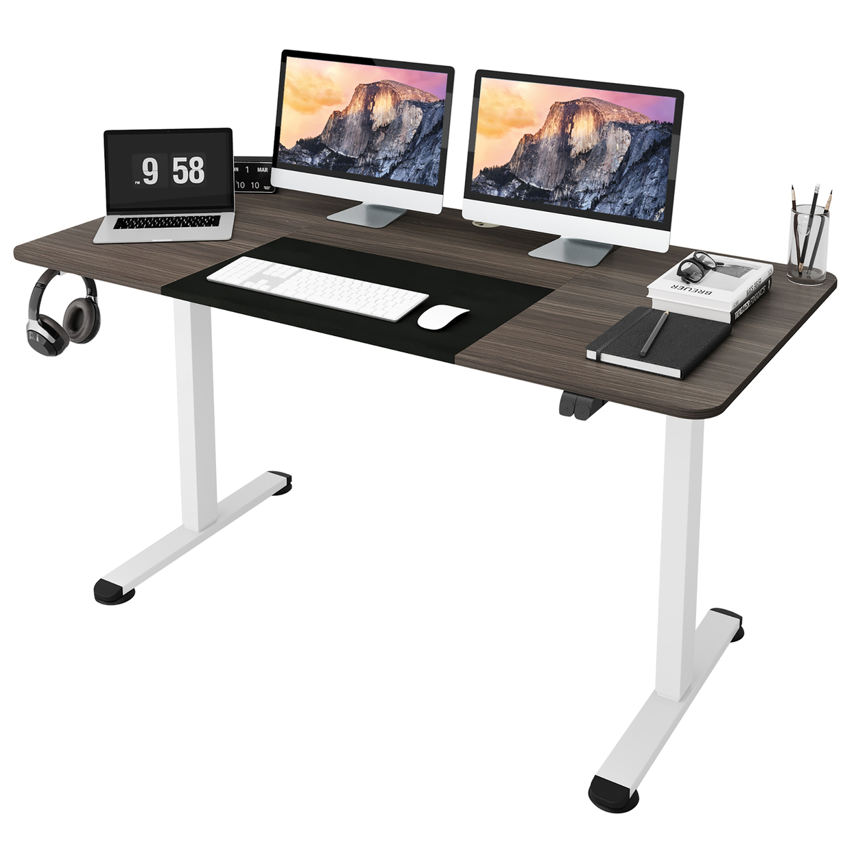 55'' Electric Standing Desk Height Adjustable Home Office Table W/ Hook Grey