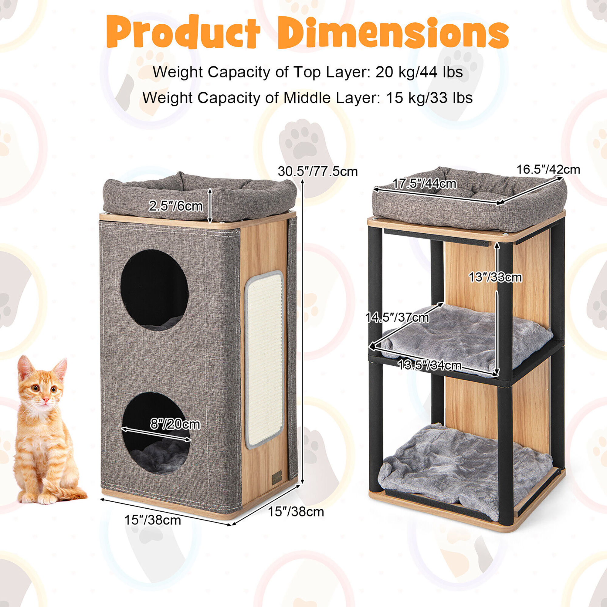 3-Story Cat House Multi-Layer Kitten Condo With Scratching Board Perch Cushions