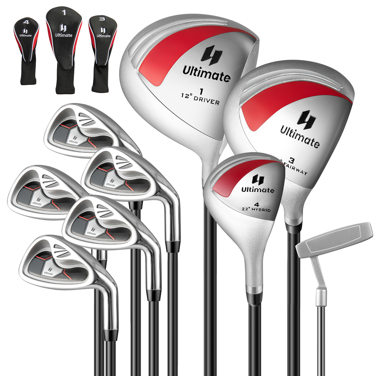 Women's 9 Pieces Complete Golf Club Set W/ 460cc Alloy Driver & Head Covers - Red