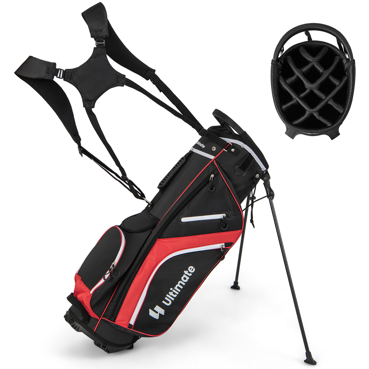 Golf Stand Bag Golf Club Bag W/ 14 Way Top Dividers & 6 Pockets & Carrying Handles - Red