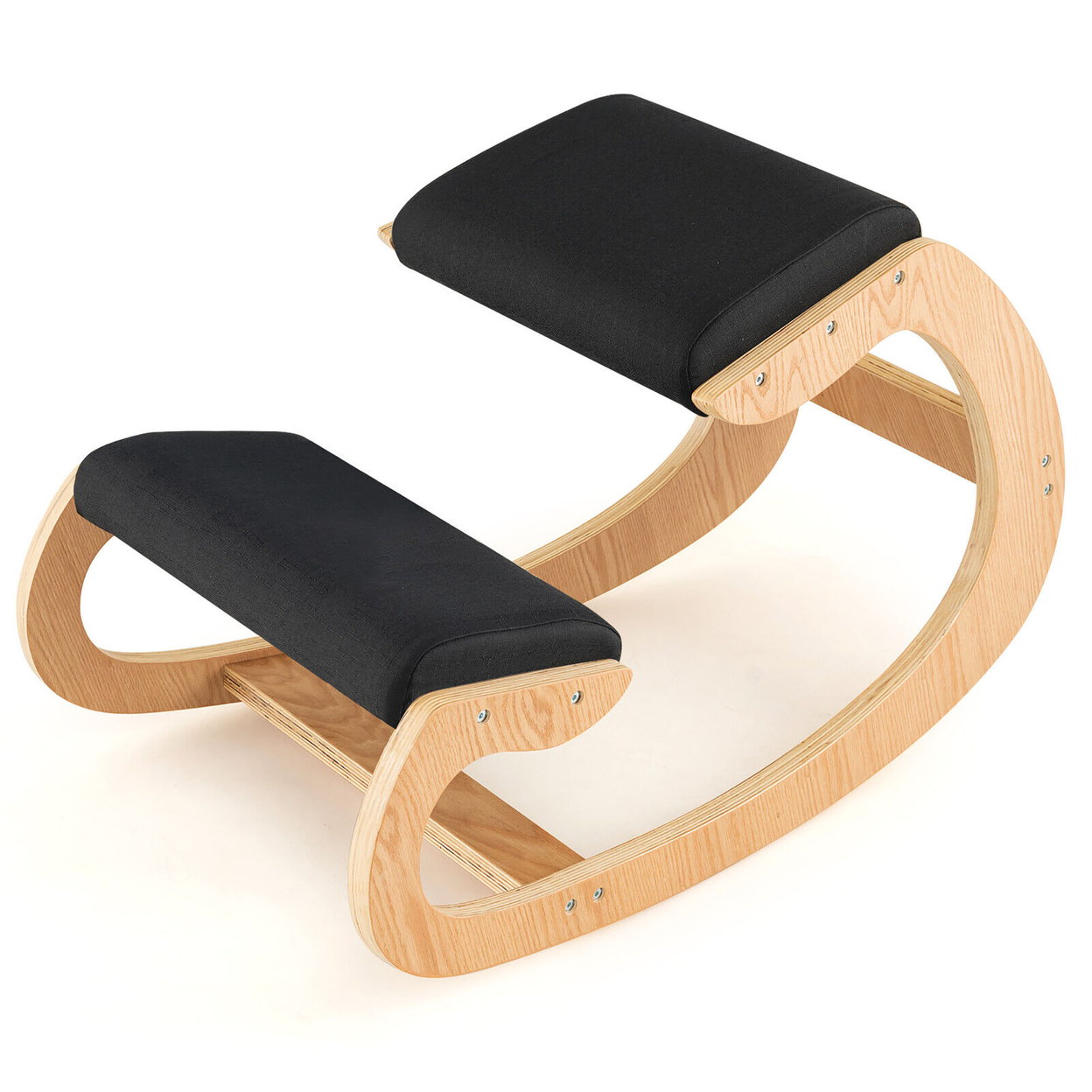 Ergonomic Kneeling Chair Wood Rocking Posture Stool W/ Cushion Back Neck - Beige