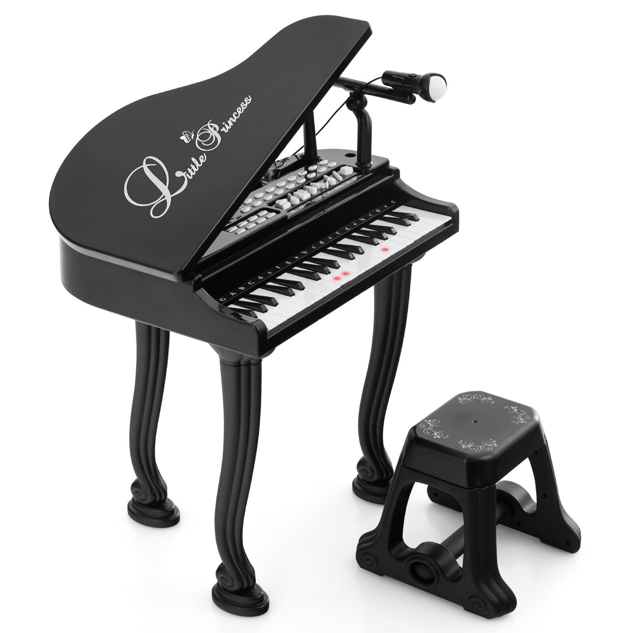 37 Keys Kids Piano Keyboard Toy Toddler Musical Instrument w/ Stool & Microphone - Black