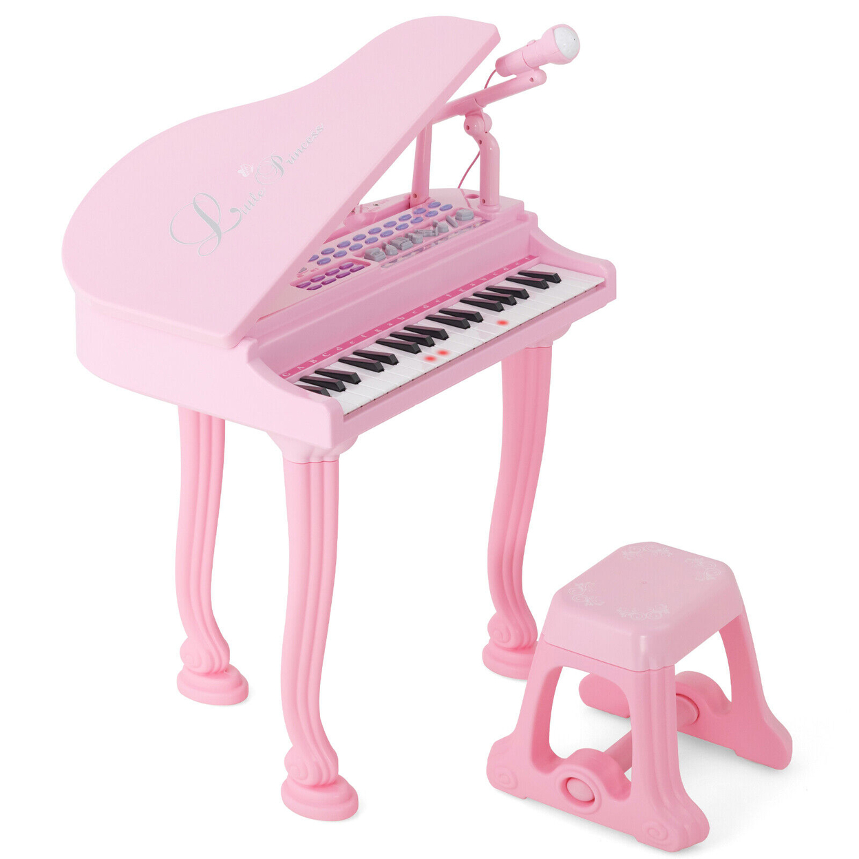 37 Keys Kids Piano Keyboard Toy Toddler Musical Instrument W/ Stool & Microphone - Pink