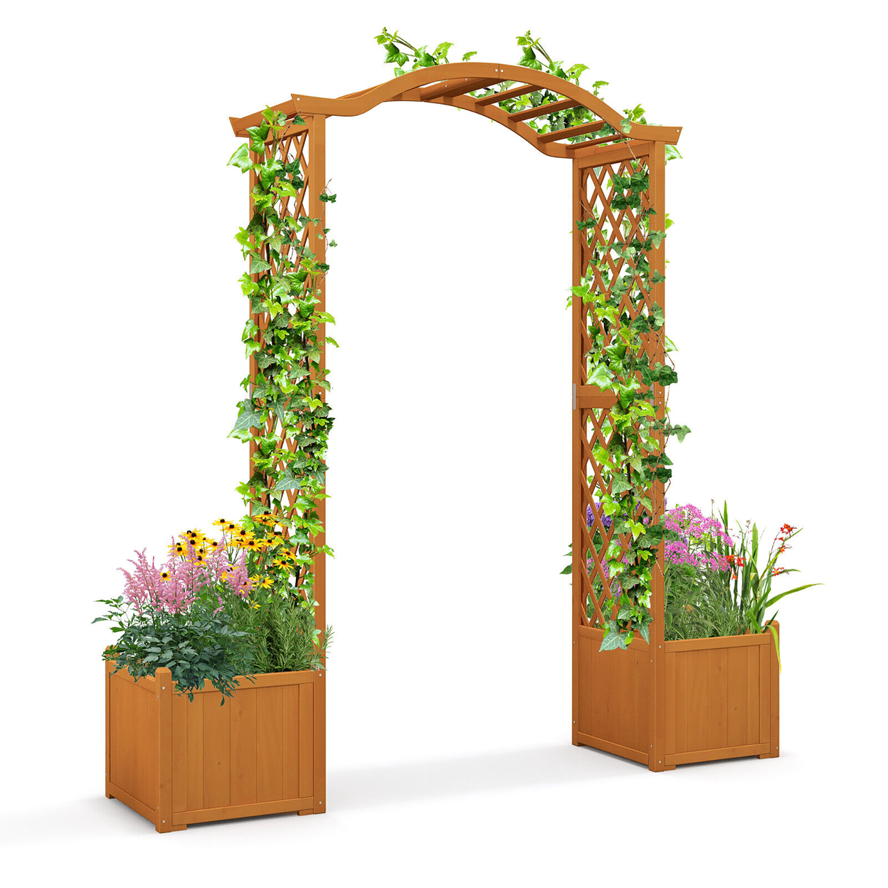 Garden Arbor With Planter Wooden Planter Arch With Trellis - Natural