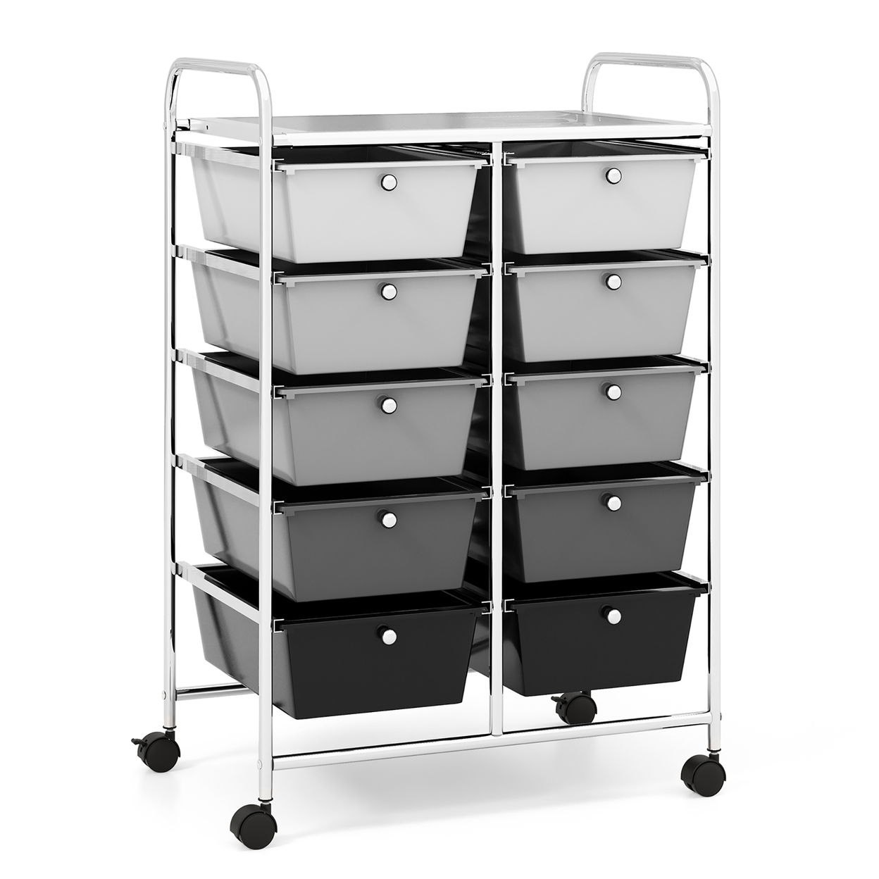 10-Drawer Rolling Storage Cart Tools Scrapbook Paper Organizer On Wheels Black Gradient
