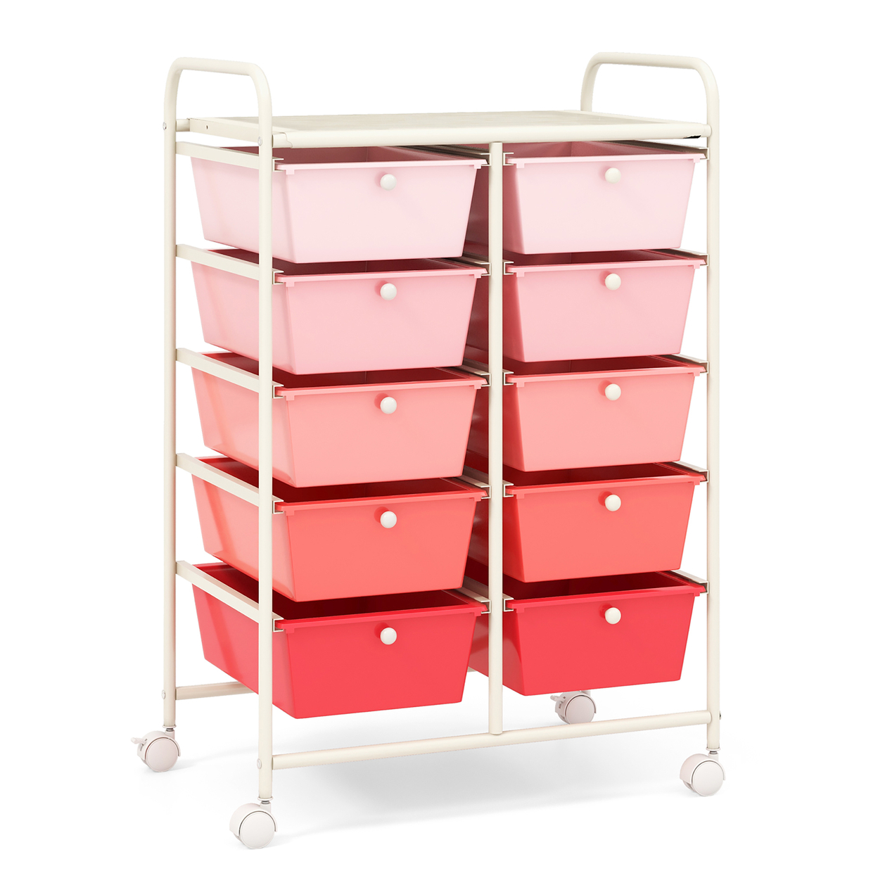 10-Drawer Rolling Storage Cart Tools Scrapbook Paper Organizer On Wheels Pink Gradient