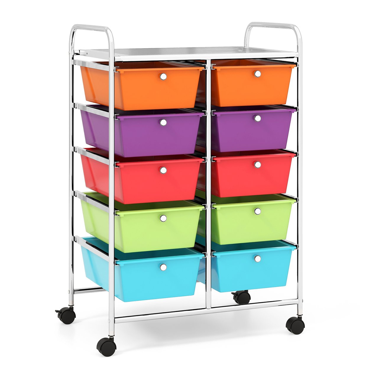 10-Drawer Rolling Storage Cart Tools Scrapbook Paper Organizer On Wheels Multicolor