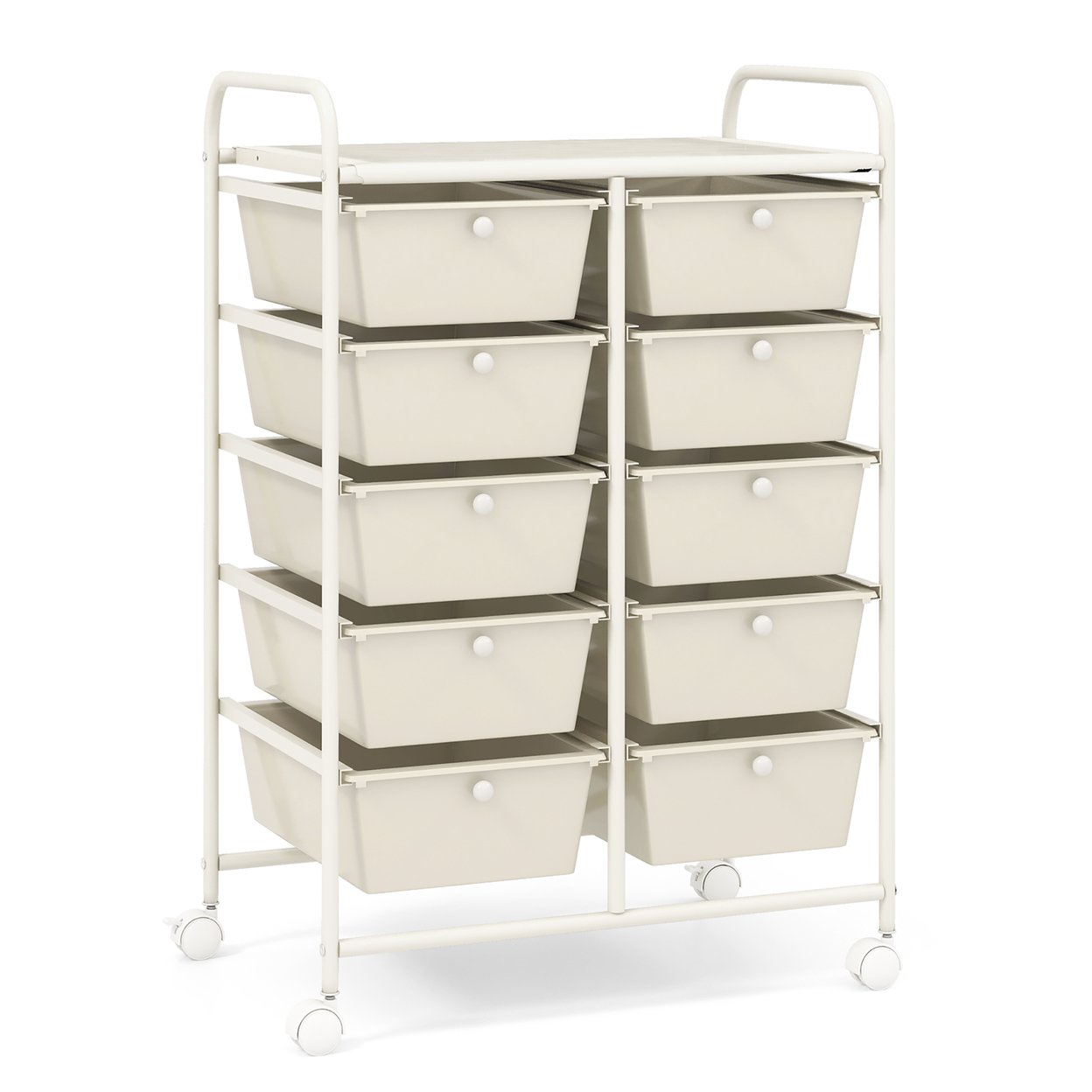 10-Drawer Rolling Storage Cart Tools Scrapbook Paper Organizer On Wheels White