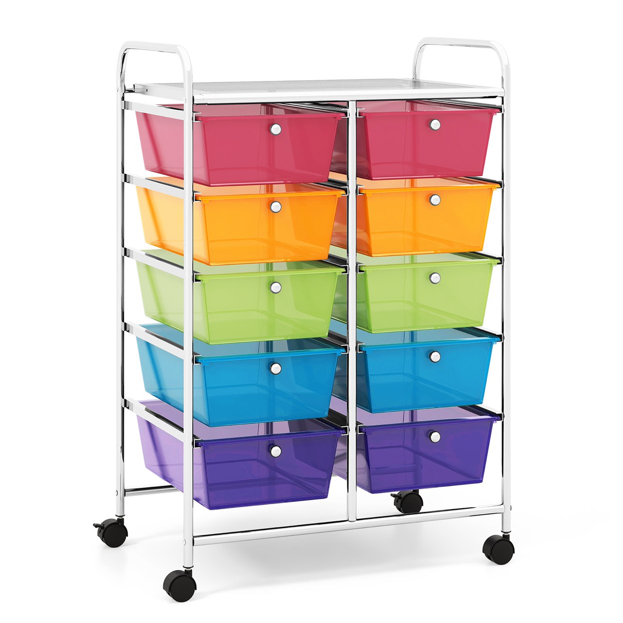 10-Drawer Rolling Storage Cart Tools Scrapbook Paper Organizer On Wheels Rainbow