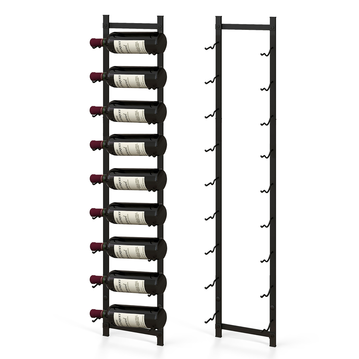 9 Bottles Wall Mounted Wine Rack Metal Wine Display Holder Organizer