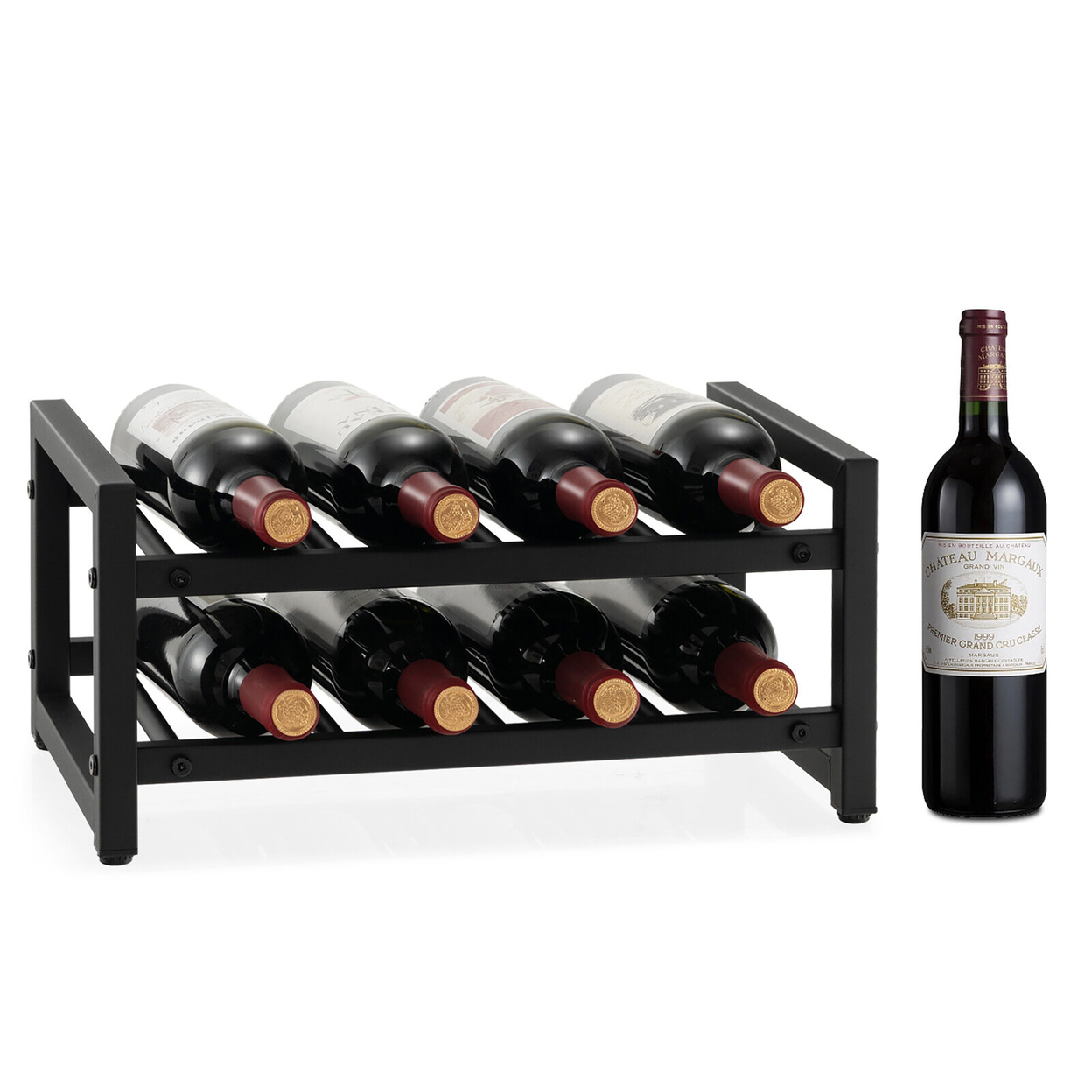 8 Bottle Wine Rack 2 Tier Wine Display Storage Holder Countertop Metal Shelf