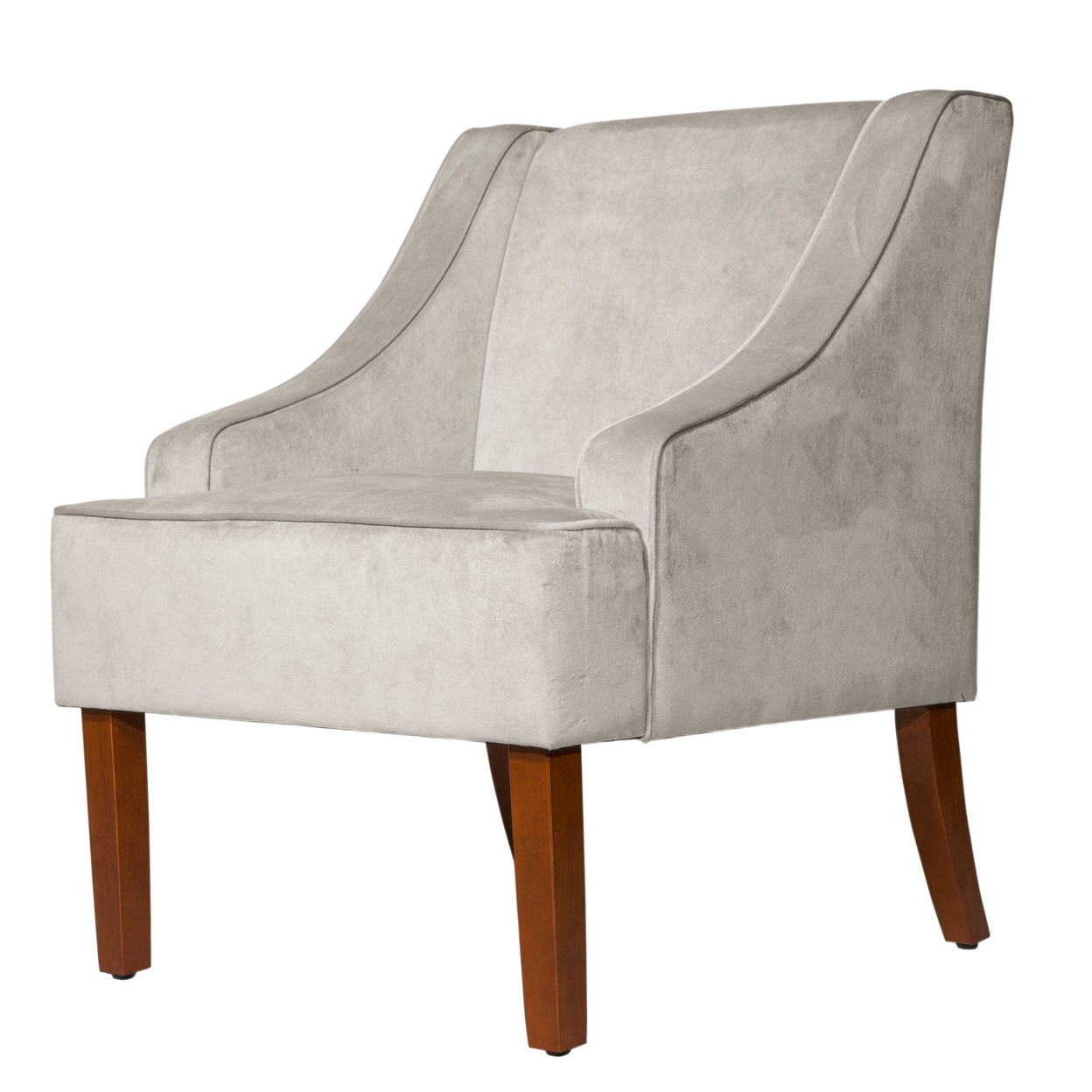Velvet Fabric Upholstered Wooden Accent Chair With Swooping Armrests, Gray And Brown- Saltoro Sherpi
