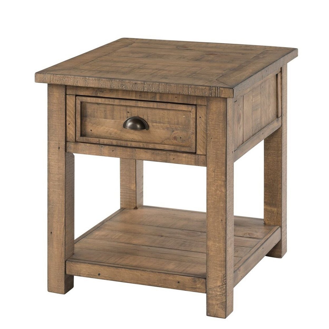 Coastal Style Square Wooden End Table With 1 Drawer, Brown- Saltoro Sherpi