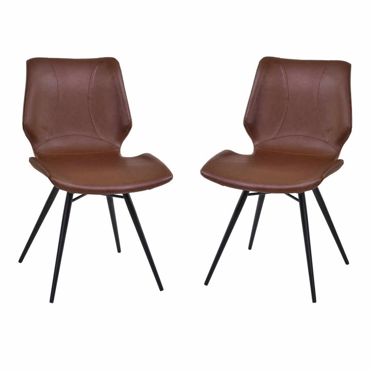 Leatherette Dining Chair With Tubular Metal Legs, Set Of 2, Brown And Black- Saltoro Sherpi