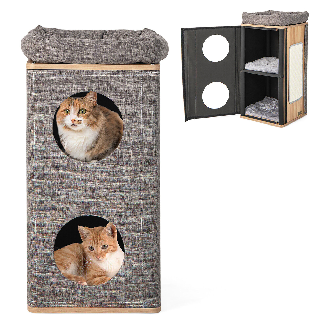 3-Story Cat House Multi-Layer Kitten Condo With Scratching Board Perch Cushions