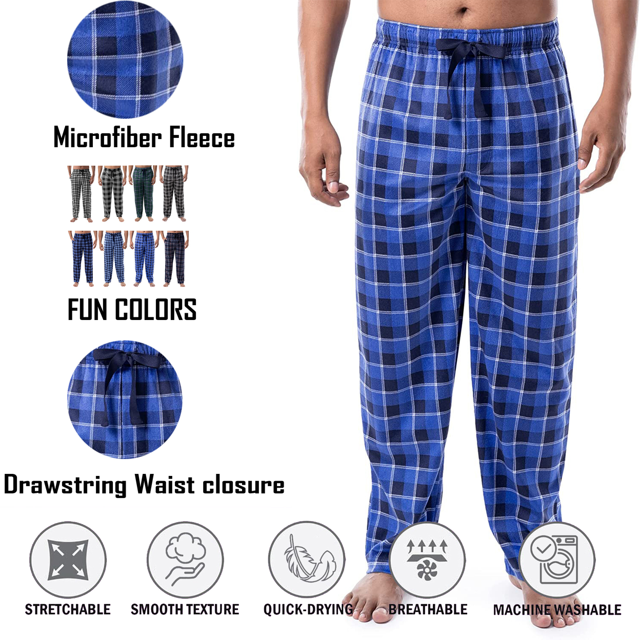 Multi-Pack: Men's Ultra-Soft Cozy Lounge Sleep Micro Fleece Plaid Pajama Pants - 3-pack, X-large