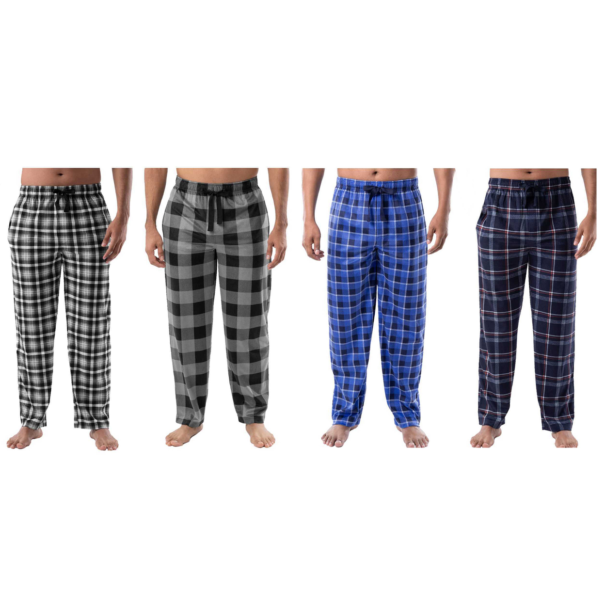 4-Pack: Men's Ultra-Soft Cozy Lounge Sleep Micro Fleece Plaid Pajama Pants - X-large