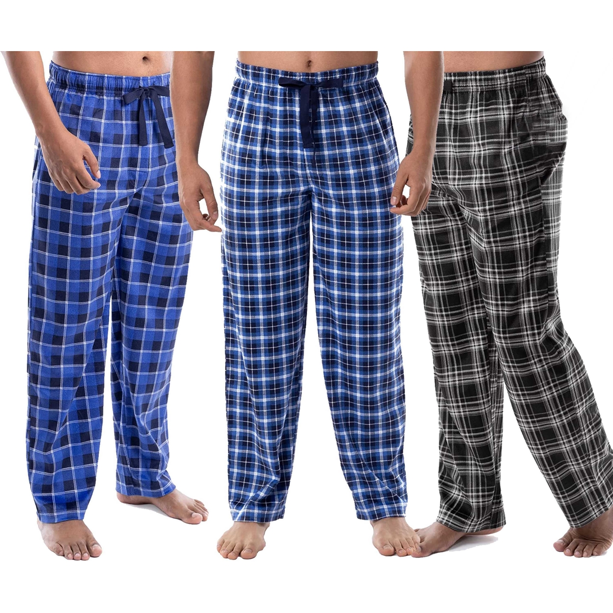 3-Pack: Men's Ultra-Soft Cozy Lounge Sleep Micro Fleece Plaid Pajama Pants - Medium