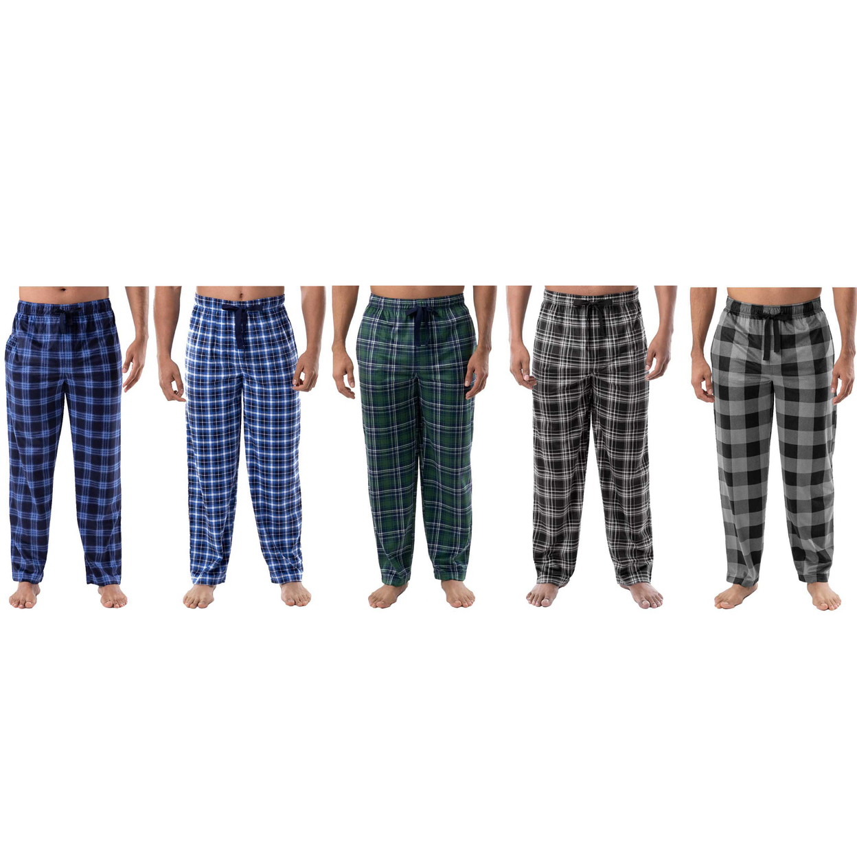 5-Pack: Men's Ultra-Soft Cozy Lounge Sleep Micro Fleece Plaid Pajama Pants - X-large