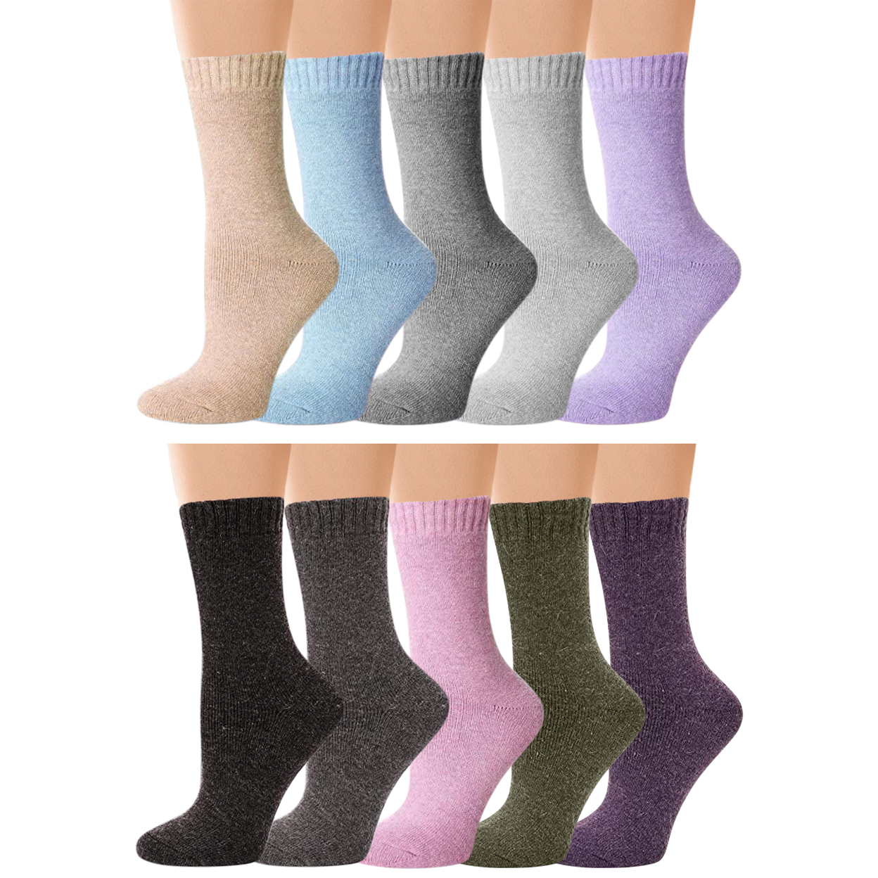 Multi-Pairs: Women's Warm Thick Merino Lamb Wool Winter Thermal Socks - 5-pairs