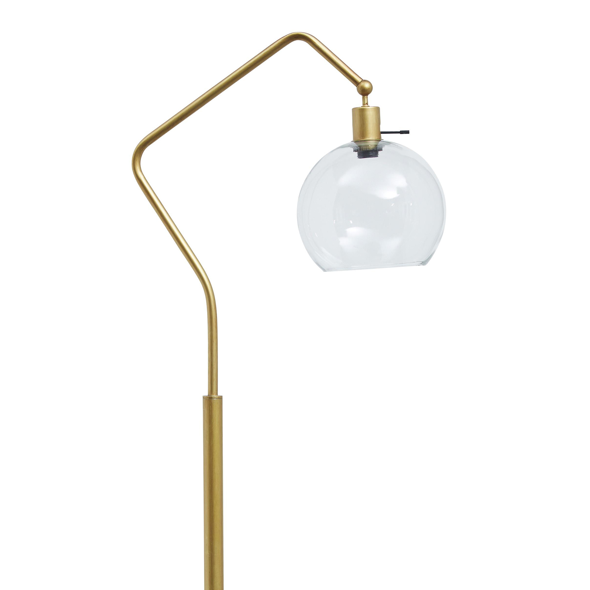 Glass Shade Tilted Metal Frame Floor Lamp, Antique Gold And Clear- Saltoro Sherpi