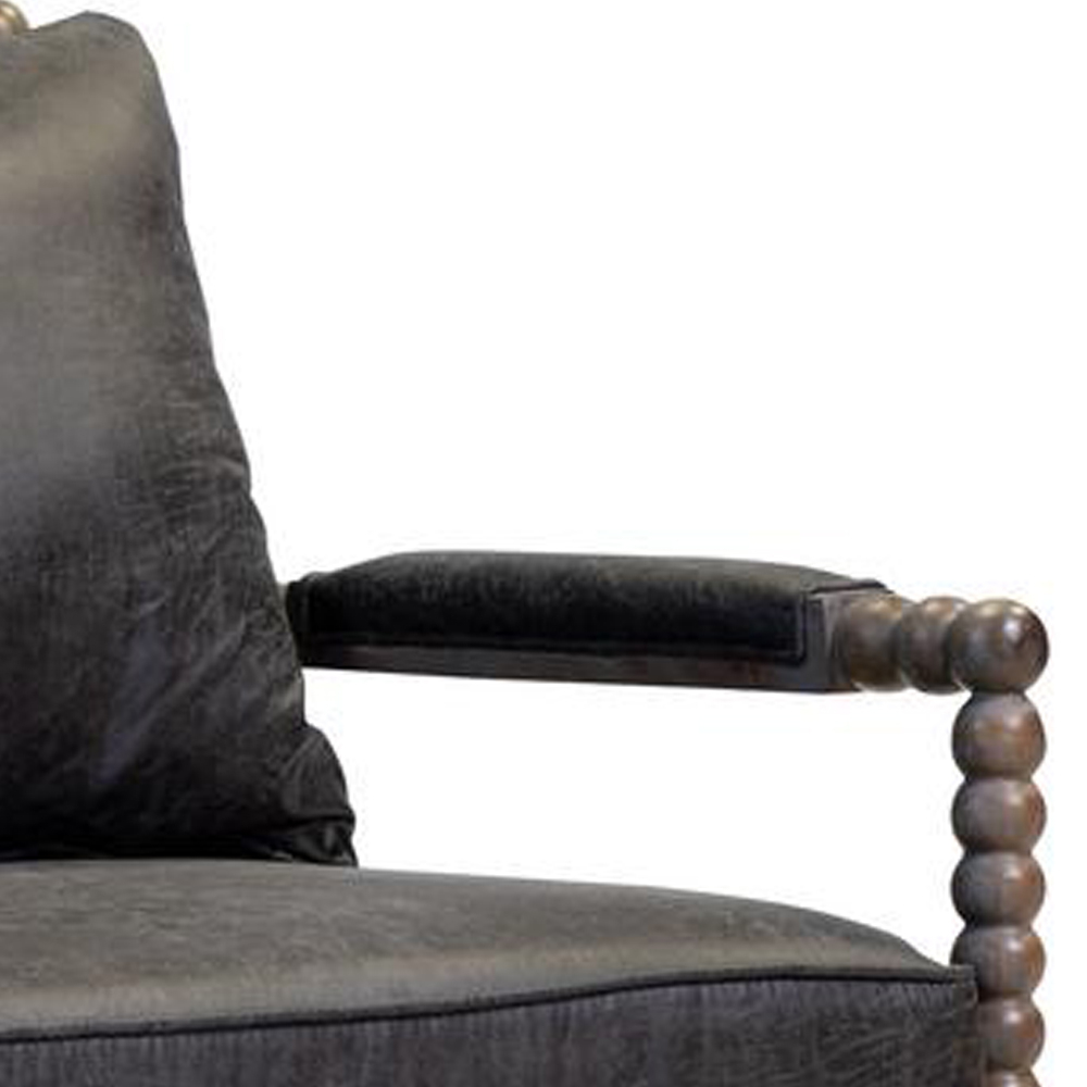 Leatherette Wooden Accent Chair With Beaded Frame, Gray And Brown- Saltoro Sherpi