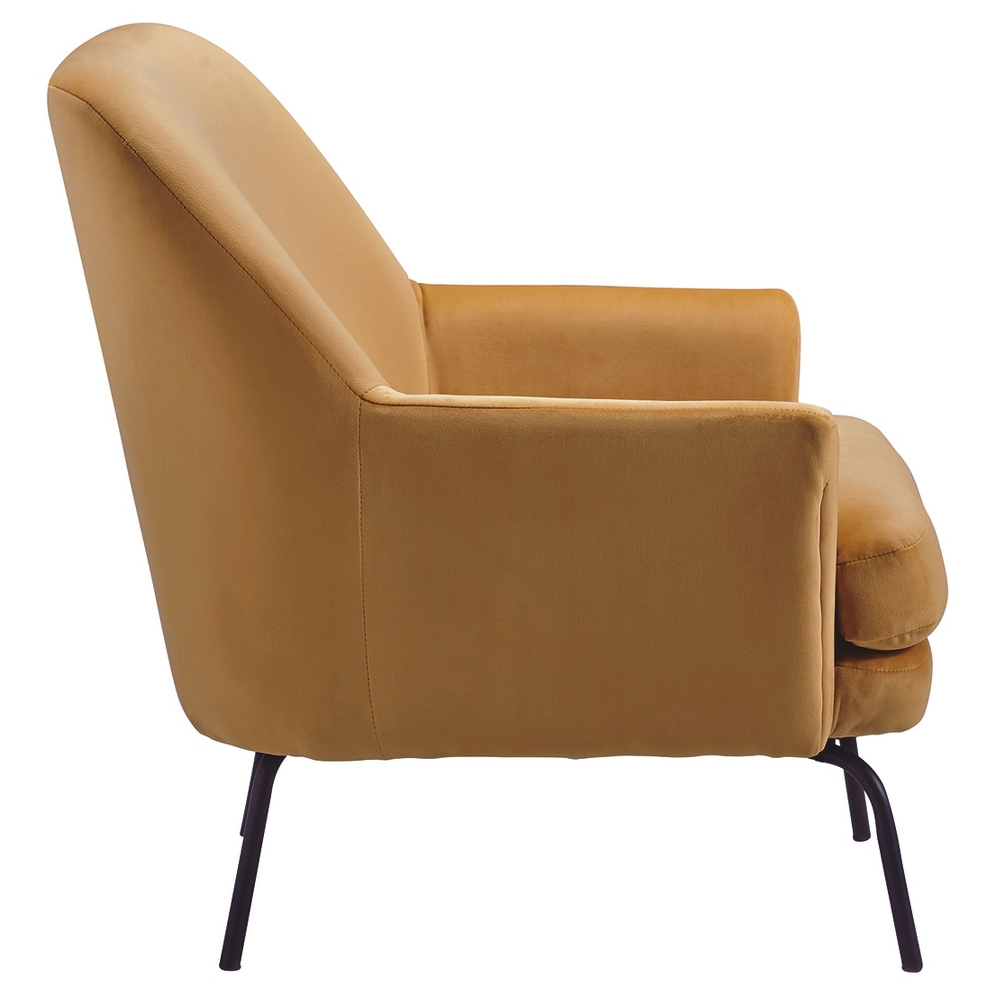Fabric Accent Chair With Flared Track Arms And Metal Legs, Dark Yellow- Saltoro Sherpi