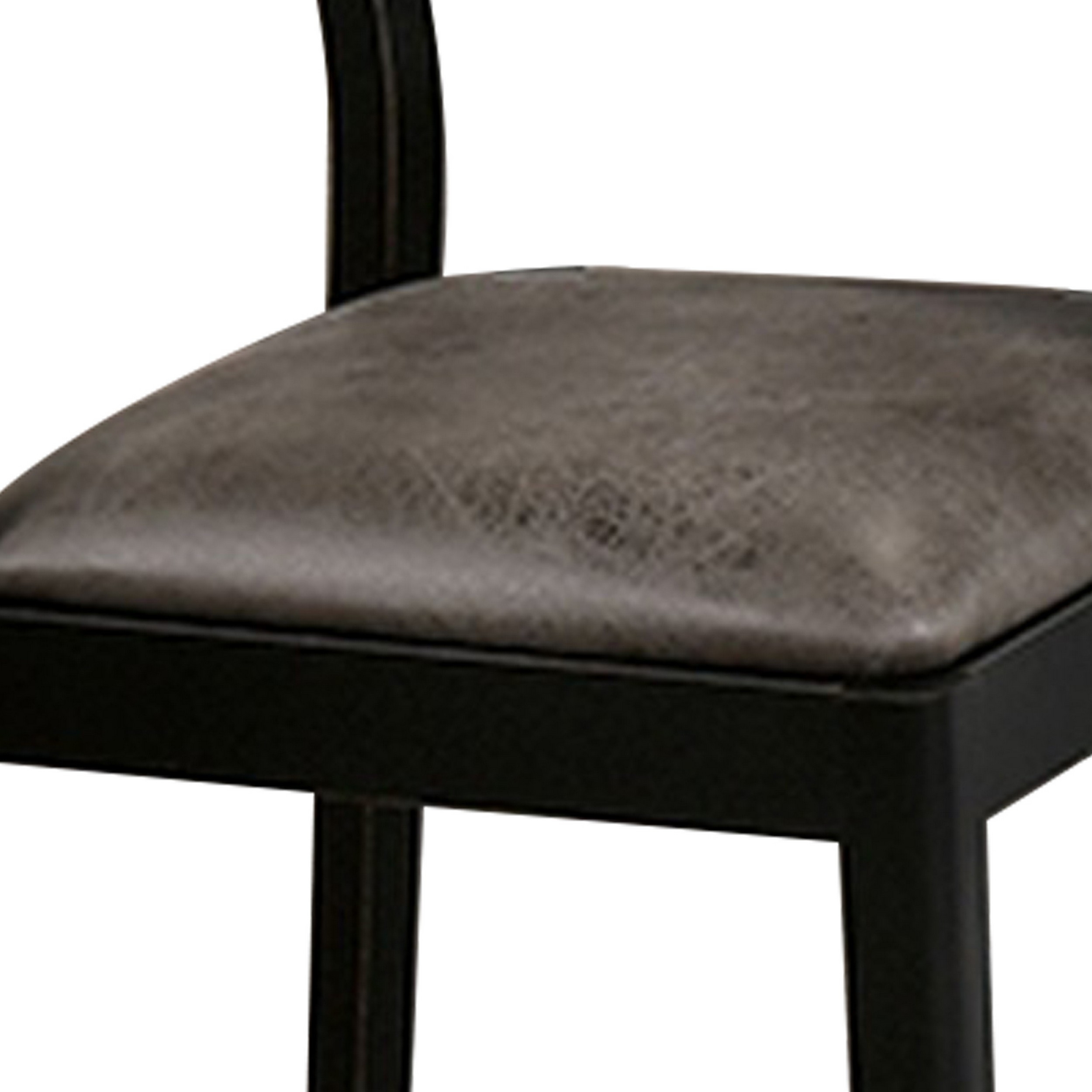 Riera 17 Inch Dining Chair, Gray Faux Leather Seat, Angled Backrest, Black- Saltoro Sherpi